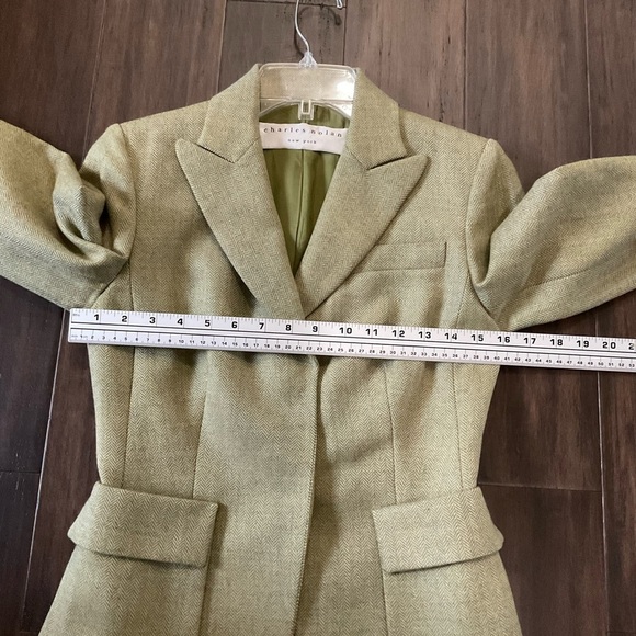 CHARLES NOLAN New York Green Wool Chevron Blazer With Elbow Patches Size 4 - Picture 9 of 9